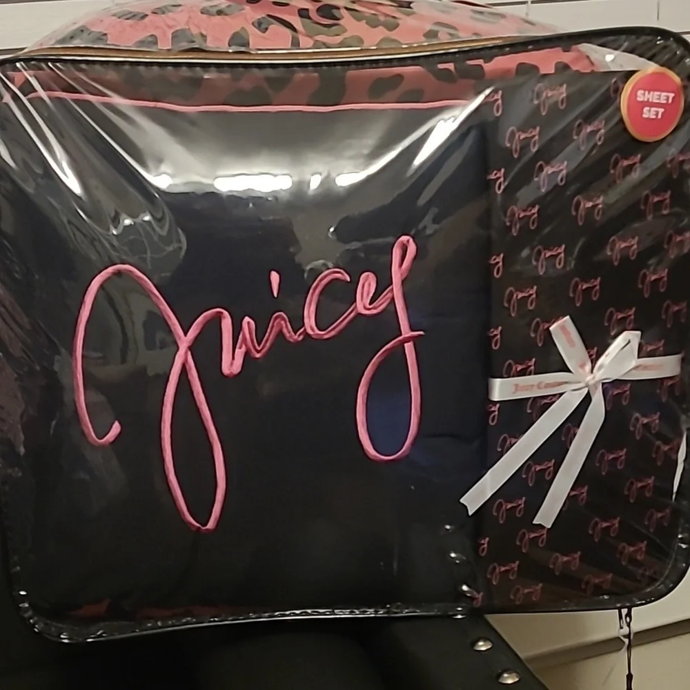 Juicy Couture Pink and Black Leopard 8pc Comforter Set - King